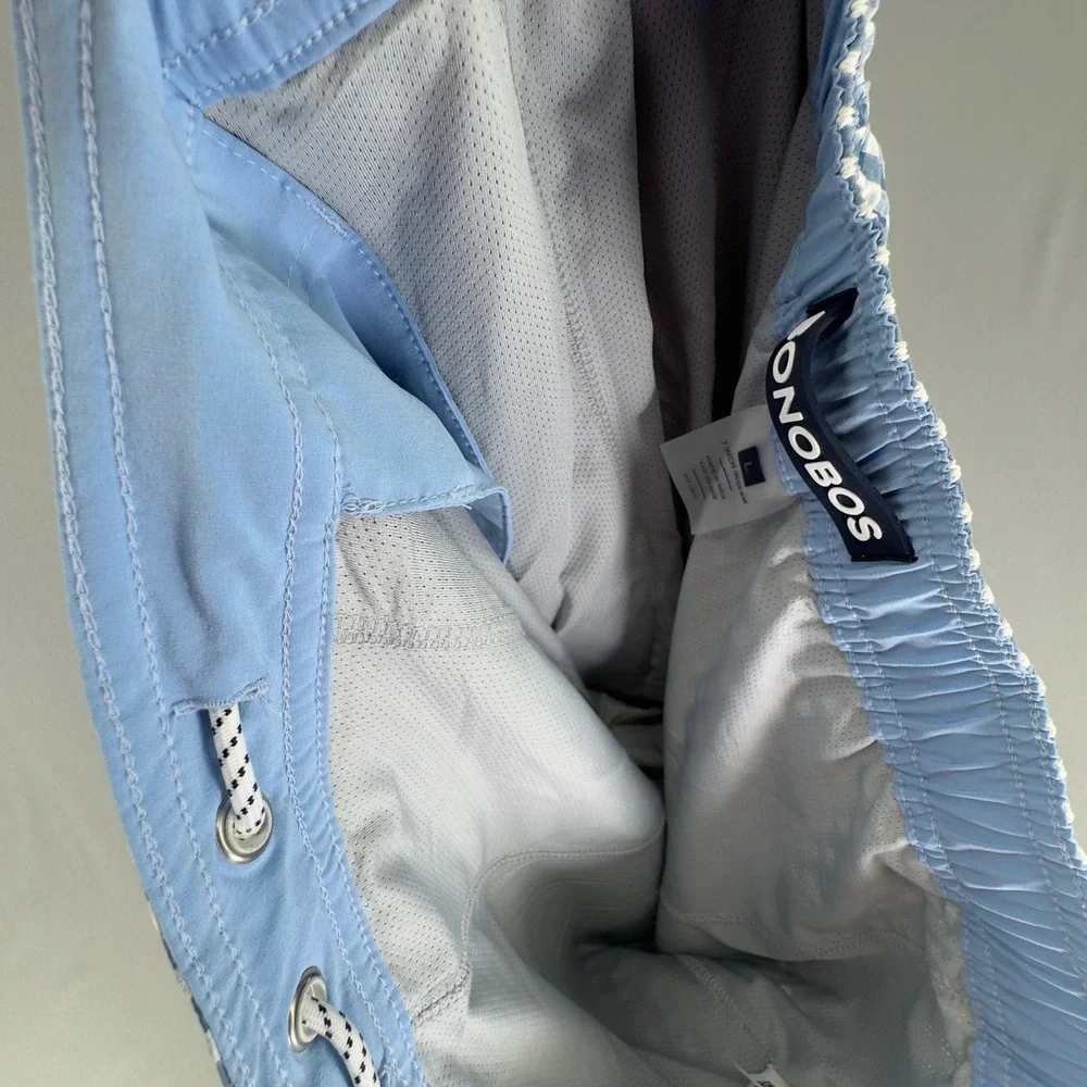 Bonobos Seersucker Surf Swim Trunks Mens L Large Blue Gingham Check 7